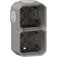 Legrand Boîtier saillie étanche Plexo 2 postes horizontaux et verticaux sans cloison avec 4 embouts à membrane - Gris - 069672L