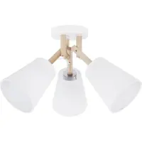 TK Lighting Plafonnier VAIO blanc et bois clair, 3xE27x15W, tissu, dimensions : 30x46x46 cm, IP20, TK-Lighting