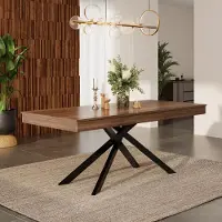Ninkear Table extensible pour repas, dimensions 140/180 x 80 cm, pour 6 à 8 personnes, pieds en métal, finition noyer