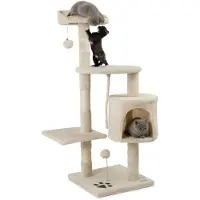 Merkloos Arbre à chat en sisal - Hauteur : 112 cm - Avec plume et boules en peluche - Couleur beige