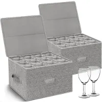 Merkloos Boîte de rangement pour verres à vin - Rangement 12 séparateurs - 40 x 32 x 24 cm - Avec poignées - Naturel