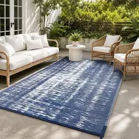 Treeboy Tapis d'extérieur résistant aux intempéries, idéal pour le camping, le balcon ou la terrasse, couleurs bleu et blanc, dimensions 150x240 cm