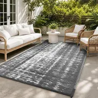 Treeboy Tapis d'extérieur résistant aux intempéries, idéal pour le camping ou le balcon, couleur gris et blanc, dimensions 150x240 cm