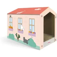 Dripio Griffoir en carton, en forme de maison, dimensions 48,5 x 25 x 34 cm, avec herbe à chat