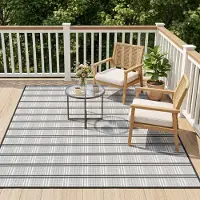 Sonstiges Tapis d'extérieur résistant aux intempéries, 180x270 cm, résistant aux UV, lavable, pliable, en plastique, gris et blanc
