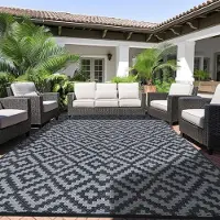 Sonstiges Tapis d'extérieur 150x245 cm, résistant aux intempéries, imperméable, noir, gris