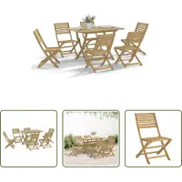 The Living Store 7-pcs. Ensemble de salle à manger de jardin en bois massif d'acacia