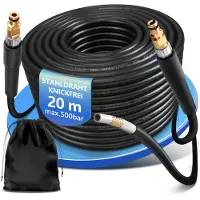 Selius Tuyau de nettoyage de canalisations, 20 mètres, 4 couches, avec raccords Quick Connect, 500 bars