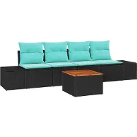 vidaXL Ensemble de canapés de jardin , 5 pièces, noir et turquoise, en résine tressée