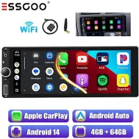 Insta24 Autoradio 1 DIN, système Android 14, compatible CarPlay et Android Auto, écran tactile, 4 Go de RAM, 64 Go de stockage, GPS intégré, WiFi, Bluetooth, USB, radio RDS, fonction mains libres