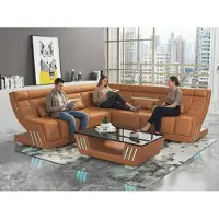 AEA Canapé d'angle moderne, forme en L, couleur marron, éclairage LED, design élégant et exclusif, qualité supérieure