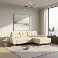 AEA Canapé d'angle beige en forme de L, convertible en lit, canapé en tissu extensible, idéal pour le salon