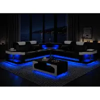AEA Canapé d'angle moderne, forme en L, couleur noire, éclairage LED, design élégant et exclusif, qualité supérieure