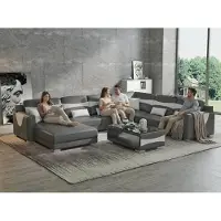 AEA Canapé d'angle en cuir, forme en U, design moderne, couleur noire. Ensemble de salon