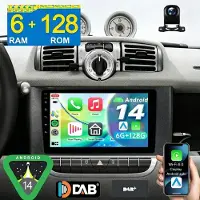 Insta24 Autoradio 9 pouces pour Smart Fortwo 451 (2010-2015), système Android 14 avec Carplay, navigation GPS, écran tactile, 6 Go de RAM, 128 Go de stockage, Bluetooth, DAB+ et fonction mains libres