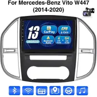 Insta24 Autoradio Android 13 de 10 pouces avec Apple CarPlay, Android Auto, GPS, écran tactile, Bluetooth, Wi-Fi, kit mains libres, 4 Go de RAM et 64 Go de stockage, compatible avec Mercedes Vito W447