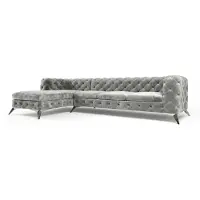 AEA Canapé d'angle Chesterfield beige en forme de L, classique, avec revêtement en tissu matelassé