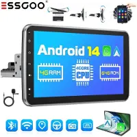 Insta24 Autoradio 1 DIN avec écran tactile rotatif de 10 pouces, système Android 14, compatible Carplay et Android Auto, Bluetooth, GPS intégré, fonction mains libres, 4 Go de RAM, 64 Go de stockage, radio FM