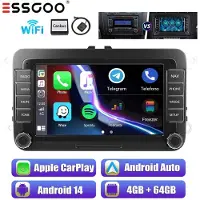 Insta24 Autoradio 7 pouces pour VW Golf 5, 6, Touran, Sharan, avec Carplay, Android Auto, GPS, navigation, écran tactile 2 DIN, kit mains libres, Bluetooth, 4 Go de RAM, 64 Go de stockage