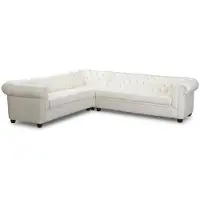 AEA Canapé d'angle blanc en forme de L, canapé classique en cuir, canapé matelassé, style Chesterfield