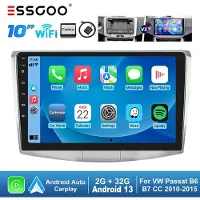 Insta24 Autoradio 10 pouces pour VW Passat B7 CC (2010-2015), avec Android 13, GPS, navigation, Carplay, Android Auto, 32 Go de stockage, Bluetooth, WiFi, écran tactile 2 DIN etau volant