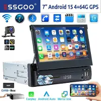 Insta24 Autoradio Android 1 DIN, écran tactile rabattable de 7 pouces, avec DAB+, Carplay, Android Auto, GPS, WiFi, Bluetooth, fonction mains libres, 4 Go de RAM et 64 Go de stockage