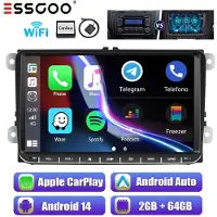Insta24 Autoradio Android 14, écran tactile de 9 pouces, format 2 DIN, GPS, compatible Carplay et Android Auto, Bluetooth, Wi-Fi, 2 Go de RAM, 64 Go de stockage, pour VW Golf 5, 6, T5, Polo, Touran, Caddy