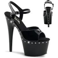 Pleaser ADORE-709LS Sandales à talons hauts , plateau, vernis noir avec rangée de strass