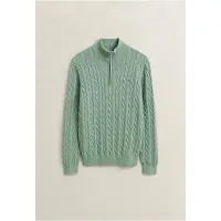 Gant pour homme. 8050603 Pull en tricot à torsades avec demi-fermeture éclair vert clair (L), Casuel, Coton, Manche longue