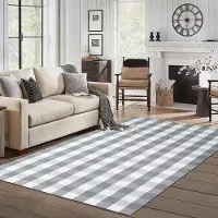 Sonstiges Tapis à carreaux, lavable, pour intérieur et extérieur, gris et blanc, 152 x 213 cm