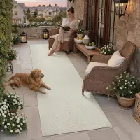 Sonstiges Tapis de couloir, dimensions 60x240 cm, couleur beige, lavable, aspect lin, polyester, antidérapant