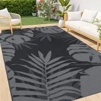 Merkloos Tapis d'extérieur plastique effet rotin - 120 x 180 cm - Gris et noir - Pliable - Pour terrasse, balcon et camping