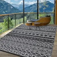 Sonstiges Tapis d'extérieur 120x240 cm, imperméable, en plastique imitant le gazon, réversible, motif noir et blanc