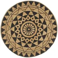 Festnight Tapis d'extérieur rond en jute tressé, couleur noire, diamètre 90 cm
